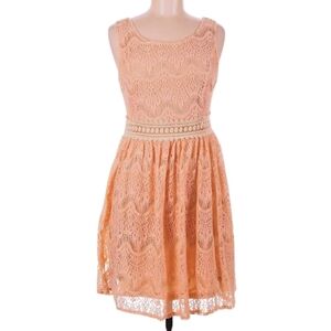 Pink Peach Lace Dress Cutout Details Sz Small Sleeveless Coquette Wedding Guest